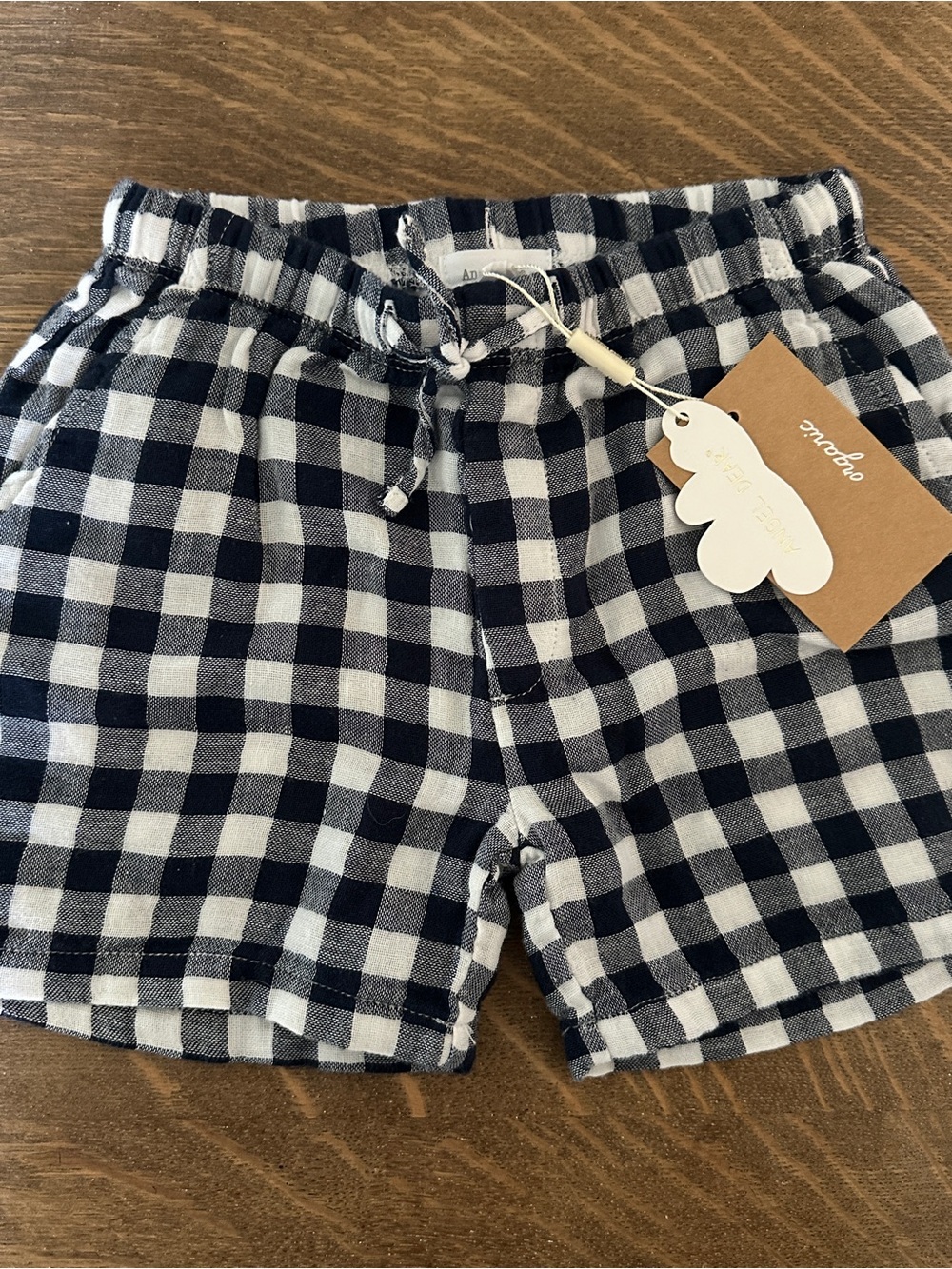 Angel Dear Navy and White Gingham Drawstring Shorts
